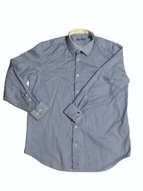 Robert Graham Blue and White Striped Button-Up Dress Shirt - Size XL 17 1/2